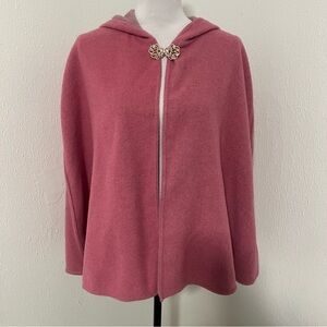 Folio New York Women’s Pink Hooded Poncho with Brooch Wool Blend Made in Italy